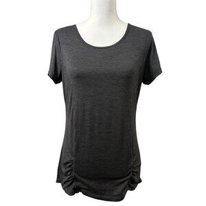 Gaiam Womens Gray ShortSleeve Activewear Top W/ Ruched Sides & OpenBack Detail M
